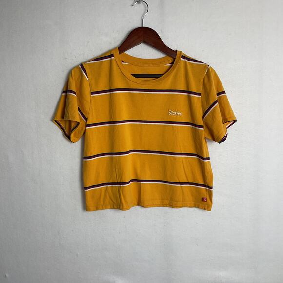 Dickies Womens Embroidered Logo Crop Top Horizontal Stripes Large - Picture 2 of 11